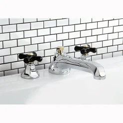 Sale Metropolitan Onyx Roman Tub Filler with Black Porcelain Cross Handle Tub Faucets