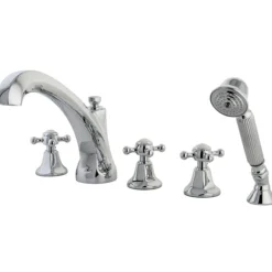 Hot Metropolitan Roman Tub Filler with Hand Shower in Polished Chrome Tub Faucets