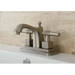 Online Milano 4" Centerset Two Handle Deck Mount Lavatory Faucet with Brass Pop-up 4" Center Set