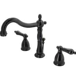 Discount NB1970AL Water Onyx Widespread Lavatory Faucet with Lever Handles and ABS/Brass Pop up Drain in Black Nickel 8" Widespread