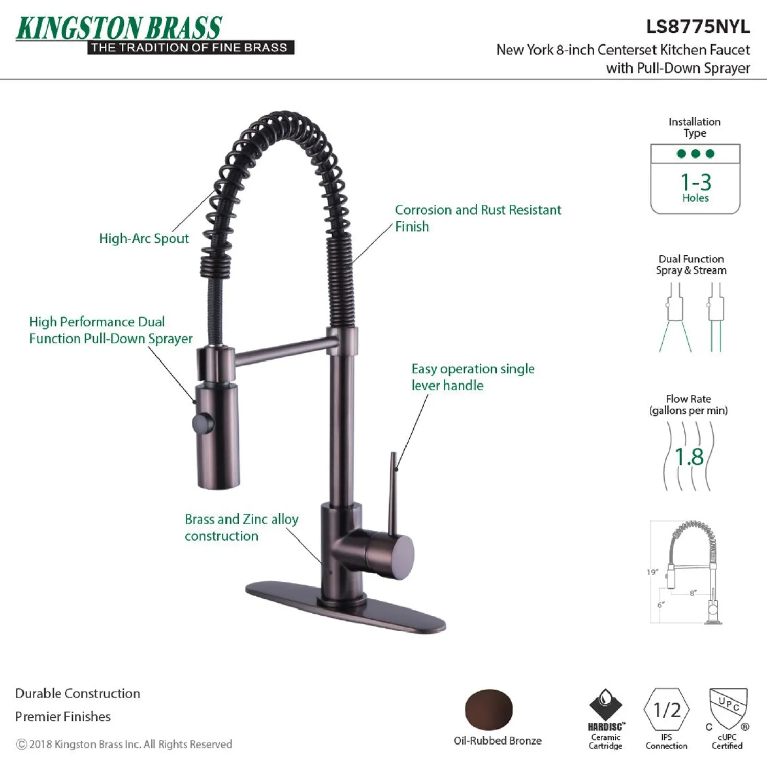 Hot New York Gourmetier Single-Handle Pull-Down Kitchen Faucet Single Hole