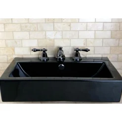 Sale NS4460AL Water Onyx Widespread Lavatory Faucet with Lever Handles and Brass Pop up Drain in Black Nickel 8