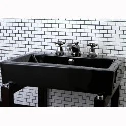 Clearance NS4460BX Water Onyx Widespread Lavatory Faucet with Cross Handles and Brass Pop up Drain in Black Nickel 8" Widespread