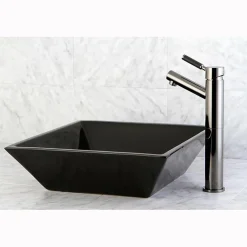 Outlet NS8410DKL Water Onyx Single Handle Vessel Sink Faucet with Anti-Slide Handle Sleeve Less Pop up and Plate in Black Nickel Vessel Faucets