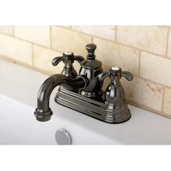 Sale NS7100TX Water Onyx 4 inch Centerset Lavatory Faucet with Cross Handles and Brass Pop up Drain in Black Nickel 4
