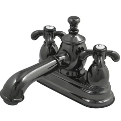 NS7000TX Water Onyx 4 Inch Centerset Lavatory Faucet with Cross Handles and Brass Pop up Drain in Black Nickel 4" Center Set