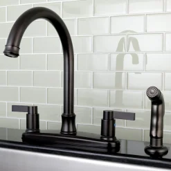 New NuvoFusion 8-Inch Center Gooseneck Kitchen Faucet Faucets With Side Spray