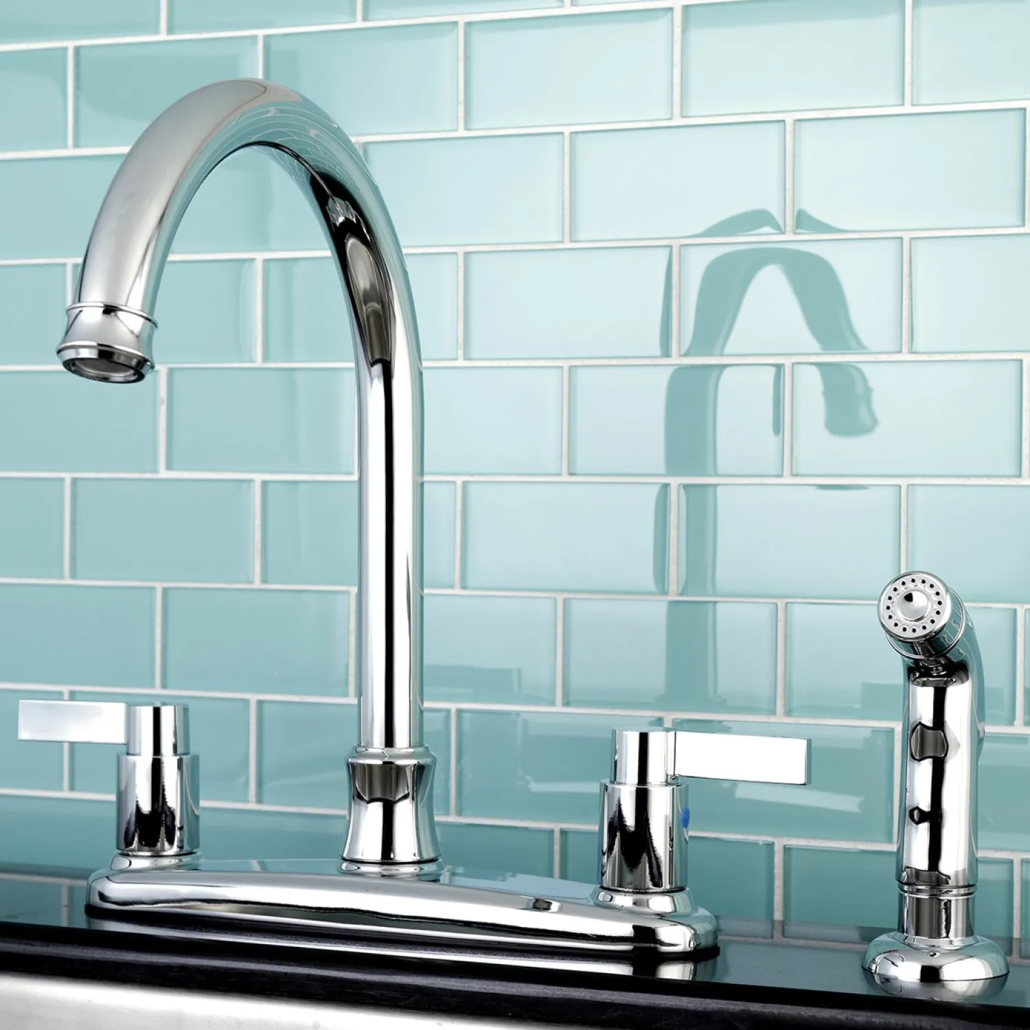 New NuvoFusion 8-Inch Center Gooseneck Kitchen Faucet Faucets With Side Spray