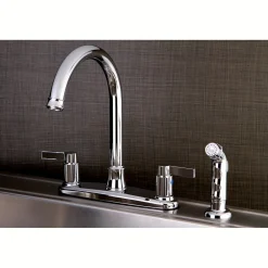 New NuvoFusion 8-Inch Center Gooseneck Kitchen Faucet Faucets With Side Spray