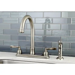 Hot NuWave French 8-Inch Center Gooseneck Kitchen Faucet Faucets With Side Spray