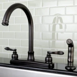 Hot NuWave French 8-Inch Center Gooseneck Kitchen Faucet Faucets With Side Spray