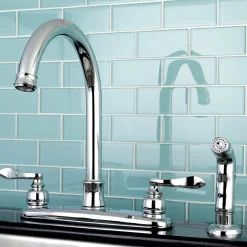 Hot NuWave French 8-Inch Center Gooseneck Kitchen Faucet Faucets With Side Spray