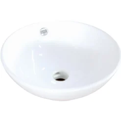 Clearance Perfection White China Vessel Bathroom Sink with Overflow Hole Above Counter / Vessel Sinks