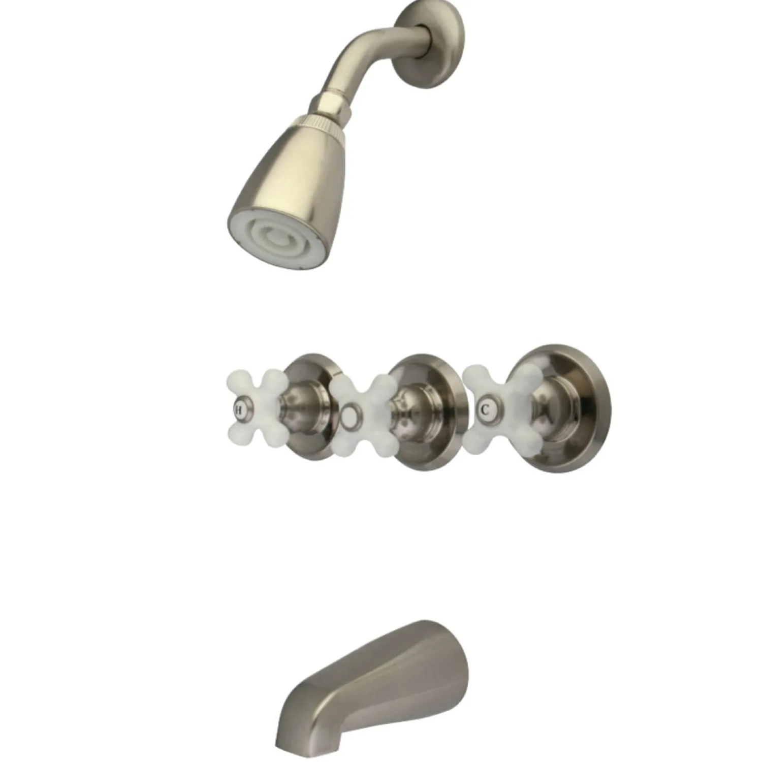 Hot 3-Porcelain Cross Handles Tub and Shower Faucet Tub & Shower Sets