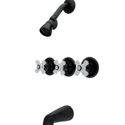 Hot 3-Porcelain Cross Handles Tub and Shower Faucet Tub & Shower Sets