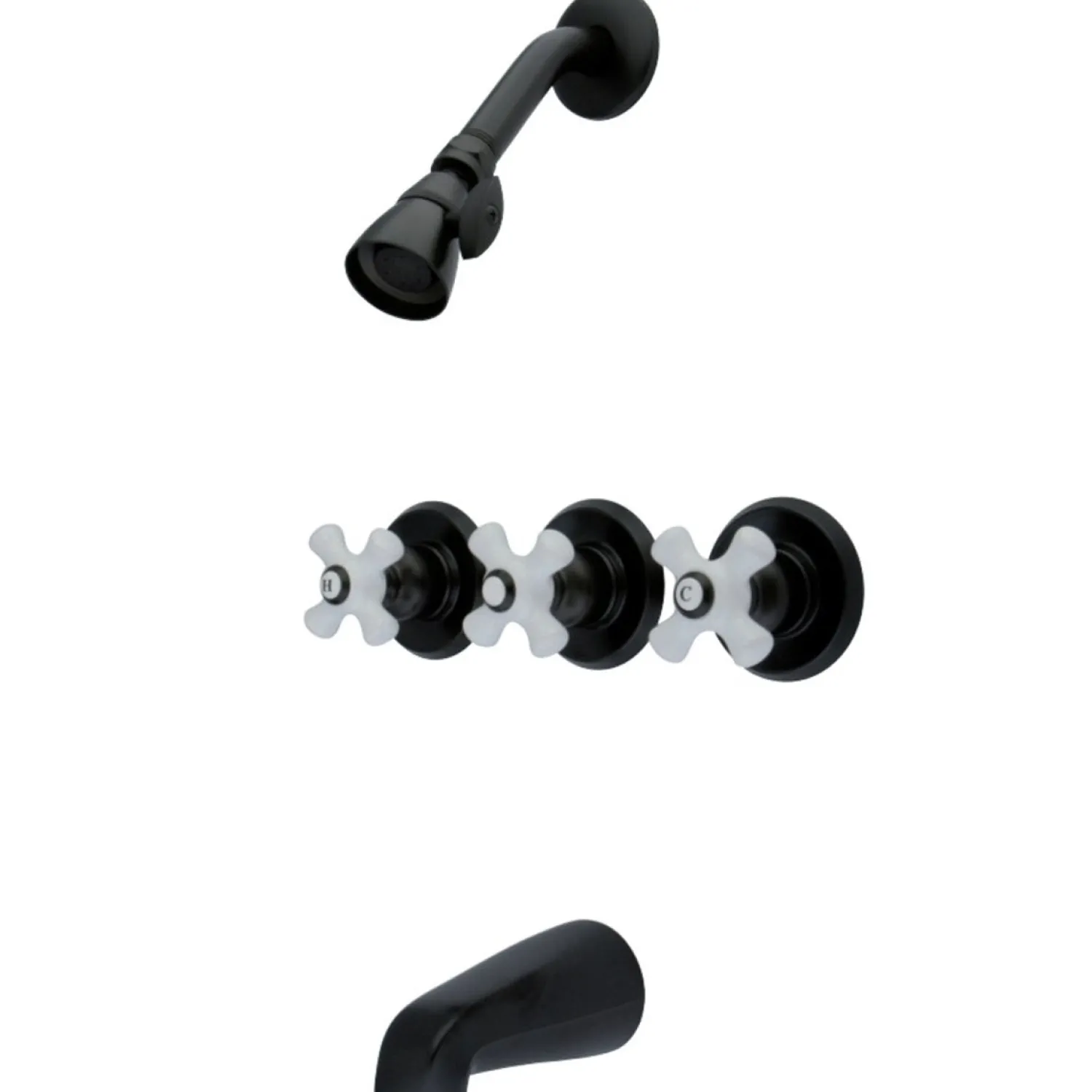 Hot 3-Porcelain Cross Handles Tub and Shower Faucet Tub & Shower Sets