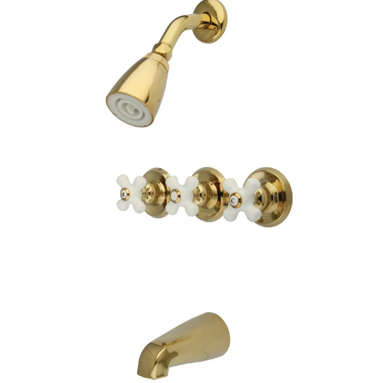 Hot 3-Porcelain Cross Handles Tub and Shower Faucet Tub & Shower Sets