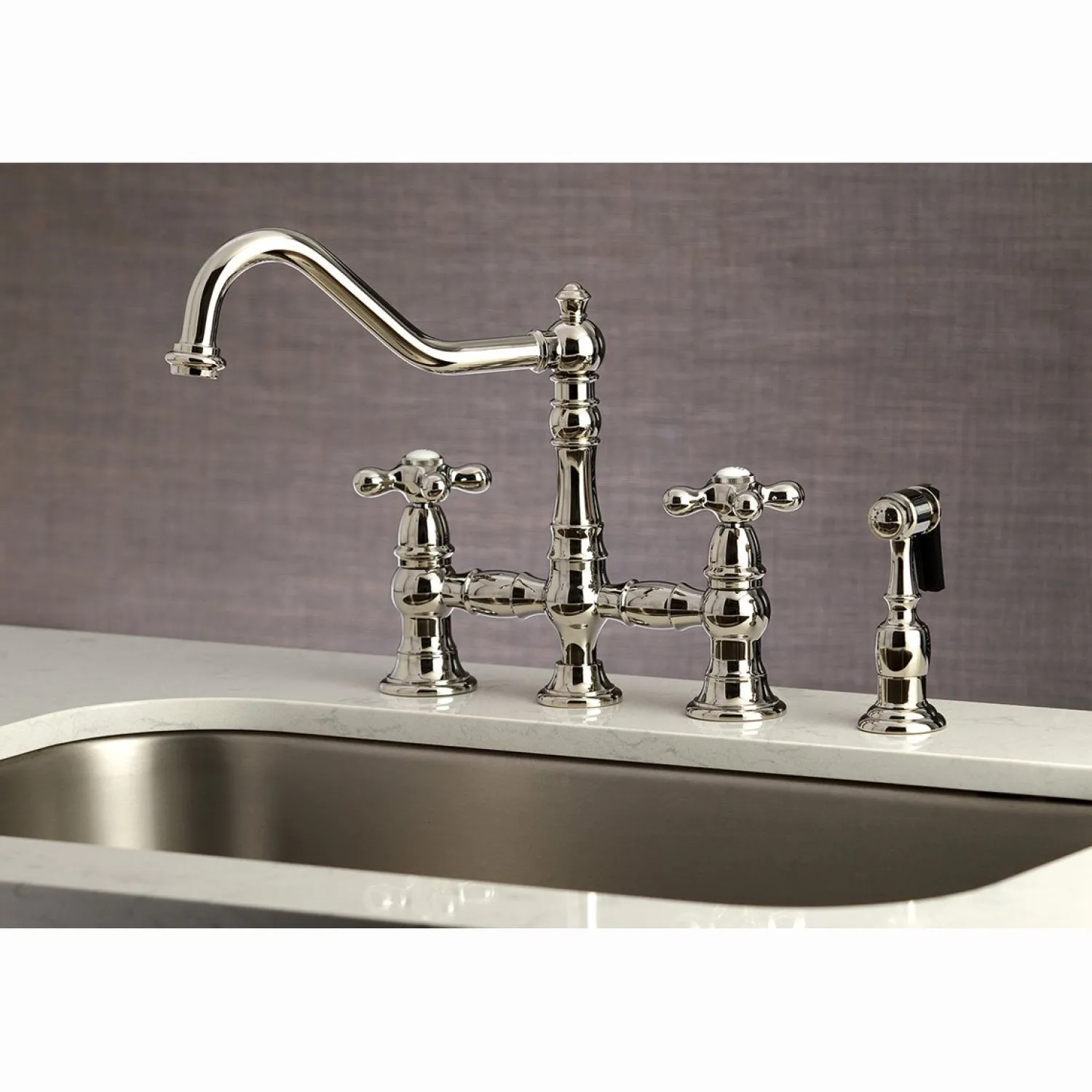 Hot Restoration 8" Bridge Kitchen Faucet with Sprayer Faucets With Side Spray|Bridge Faucets