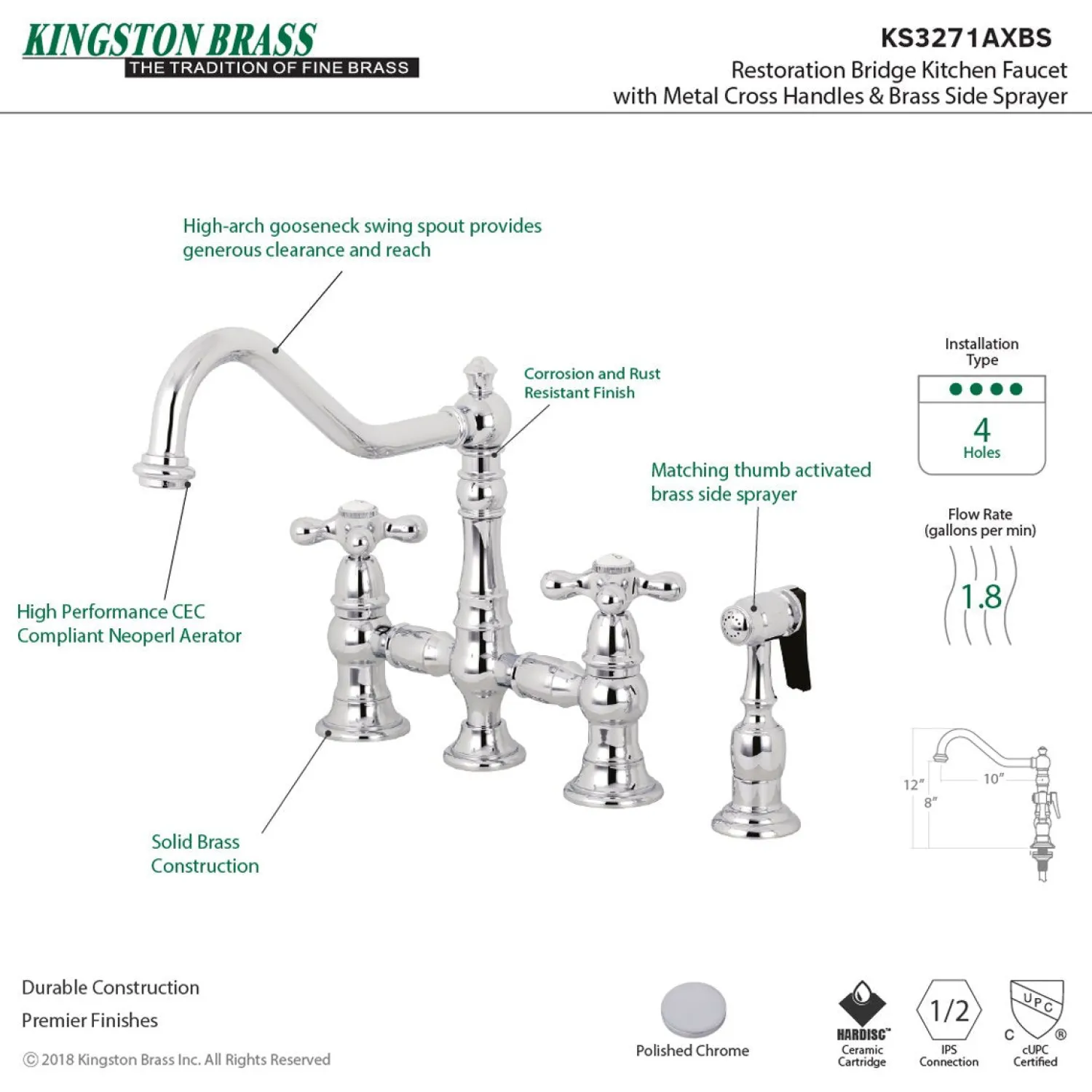Hot Restoration 8" Bridge Kitchen Faucet with Sprayer Faucets With Side Spray|Bridge Faucets