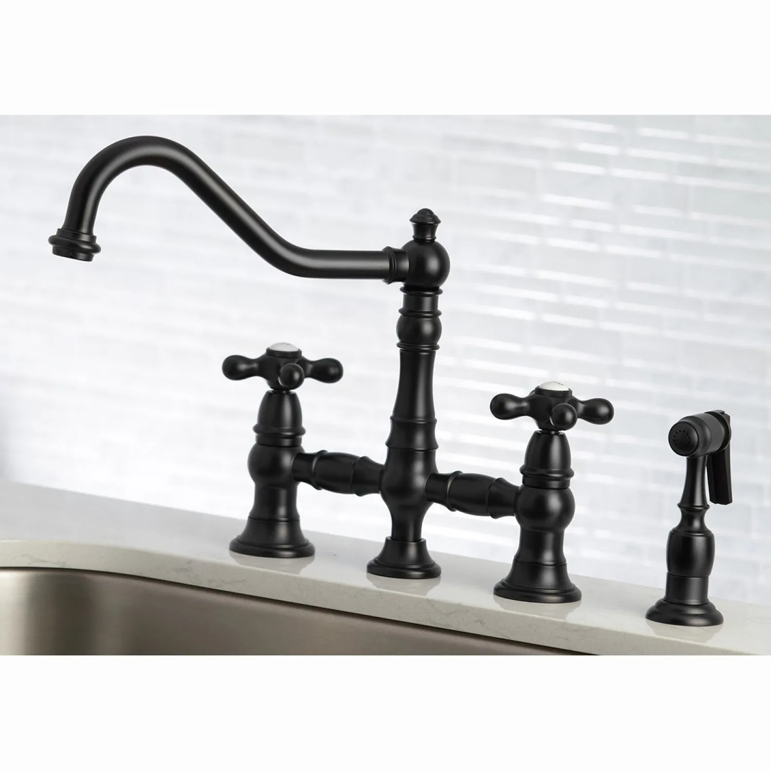 Hot Restoration 8" Bridge Kitchen Faucet with Sprayer Faucets With Side Spray|Bridge Faucets