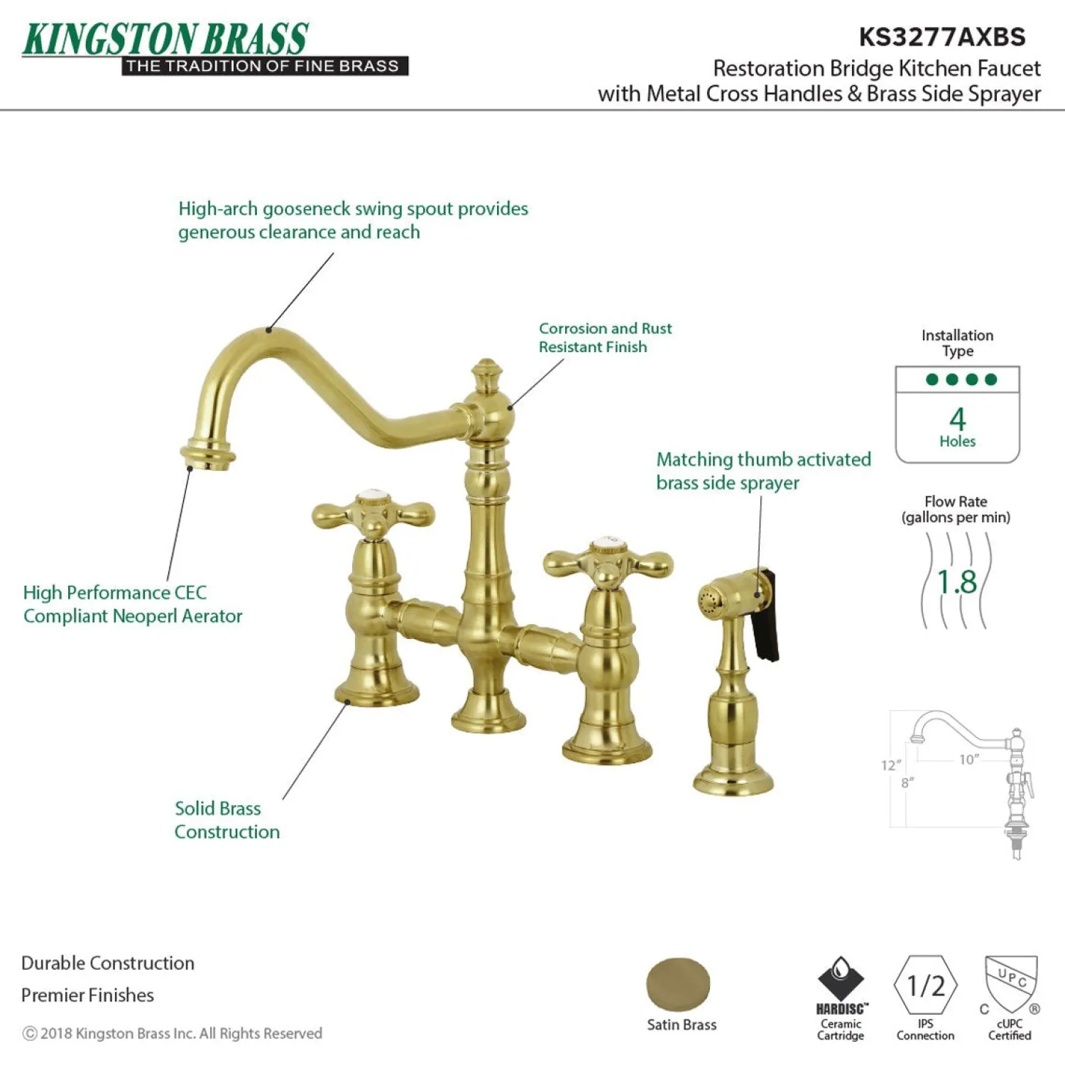 Hot Restoration 8" Bridge Kitchen Faucet with Sprayer Faucets With Side Spray|Bridge Faucets