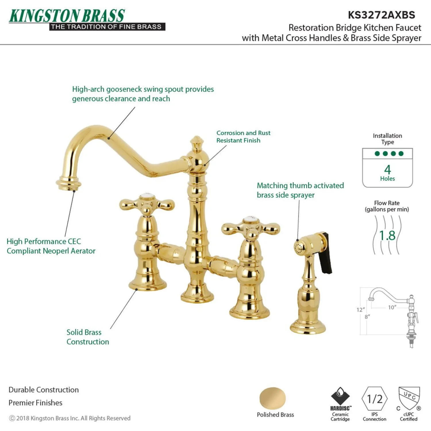 Hot Restoration 8" Bridge Kitchen Faucet with Sprayer Faucets With Side Spray|Bridge Faucets