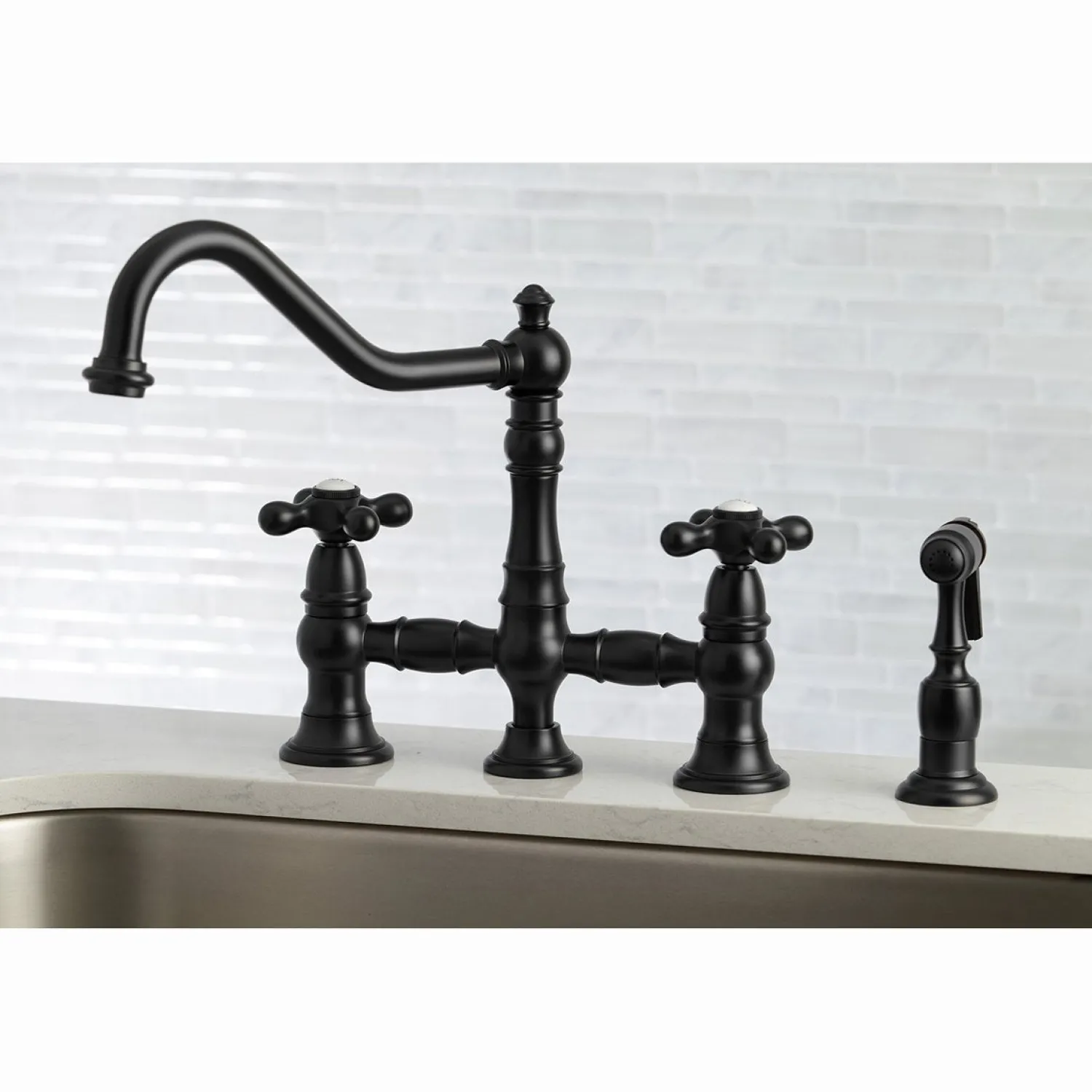 Hot Restoration 8" Bridge Kitchen Faucet with Sprayer Faucets With Side Spray|Bridge Faucets
