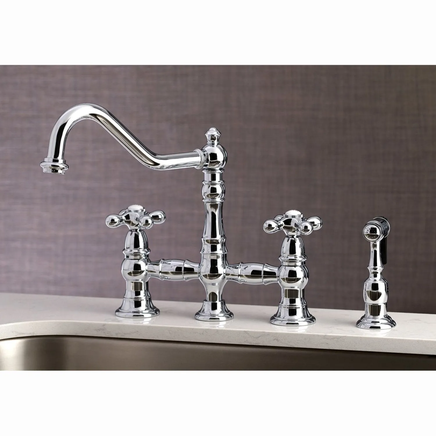 Hot Restoration 8" Bridge Kitchen Faucet with Sprayer Faucets With Side Spray|Bridge Faucets