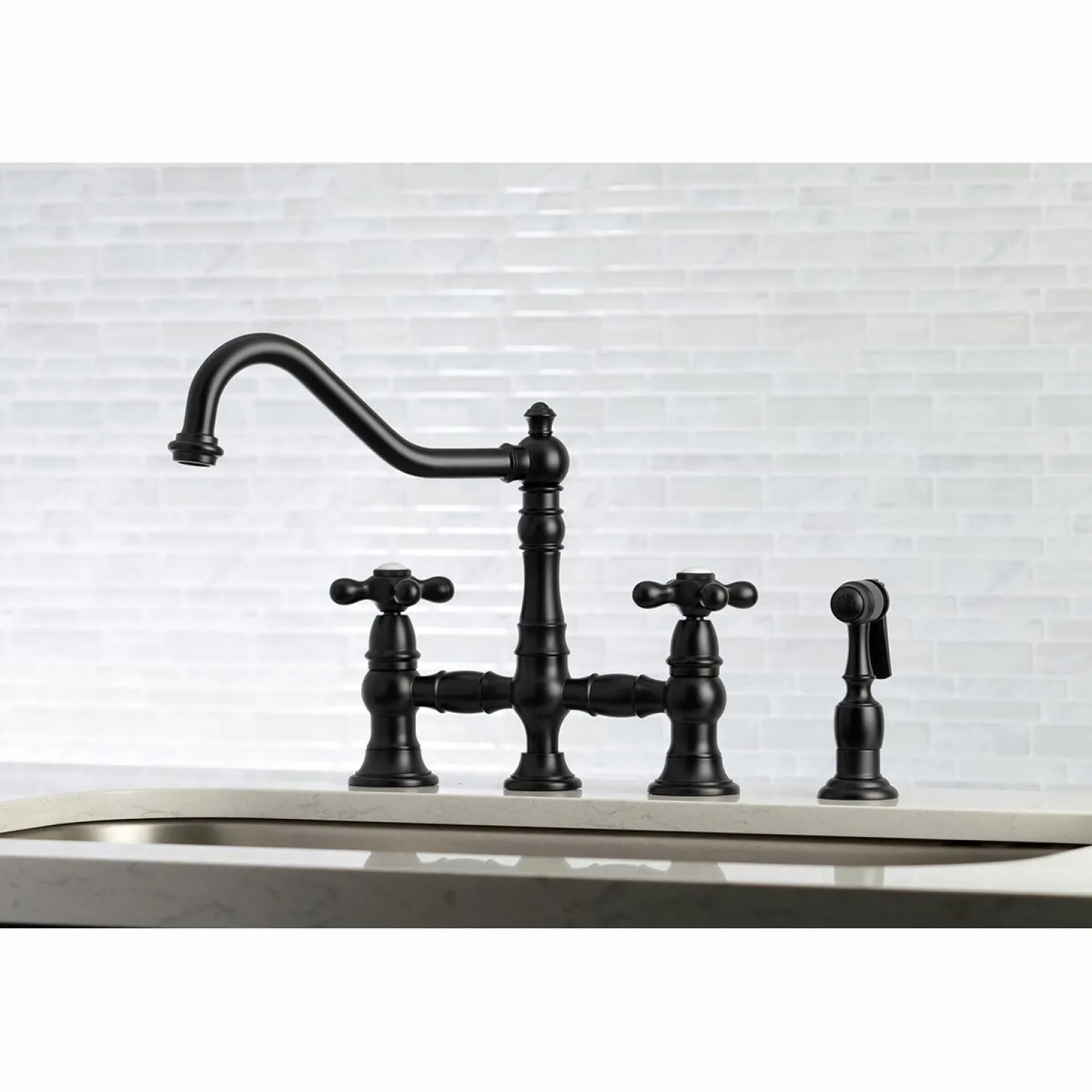 Hot Restoration 8" Bridge Kitchen Faucet with Sprayer Faucets With Side Spray|Bridge Faucets