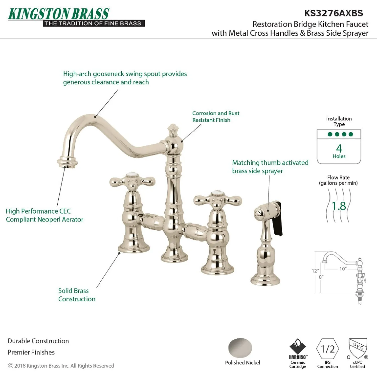 Hot Restoration 8" Bridge Kitchen Faucet with Sprayer Faucets With Side Spray|Bridge Faucets