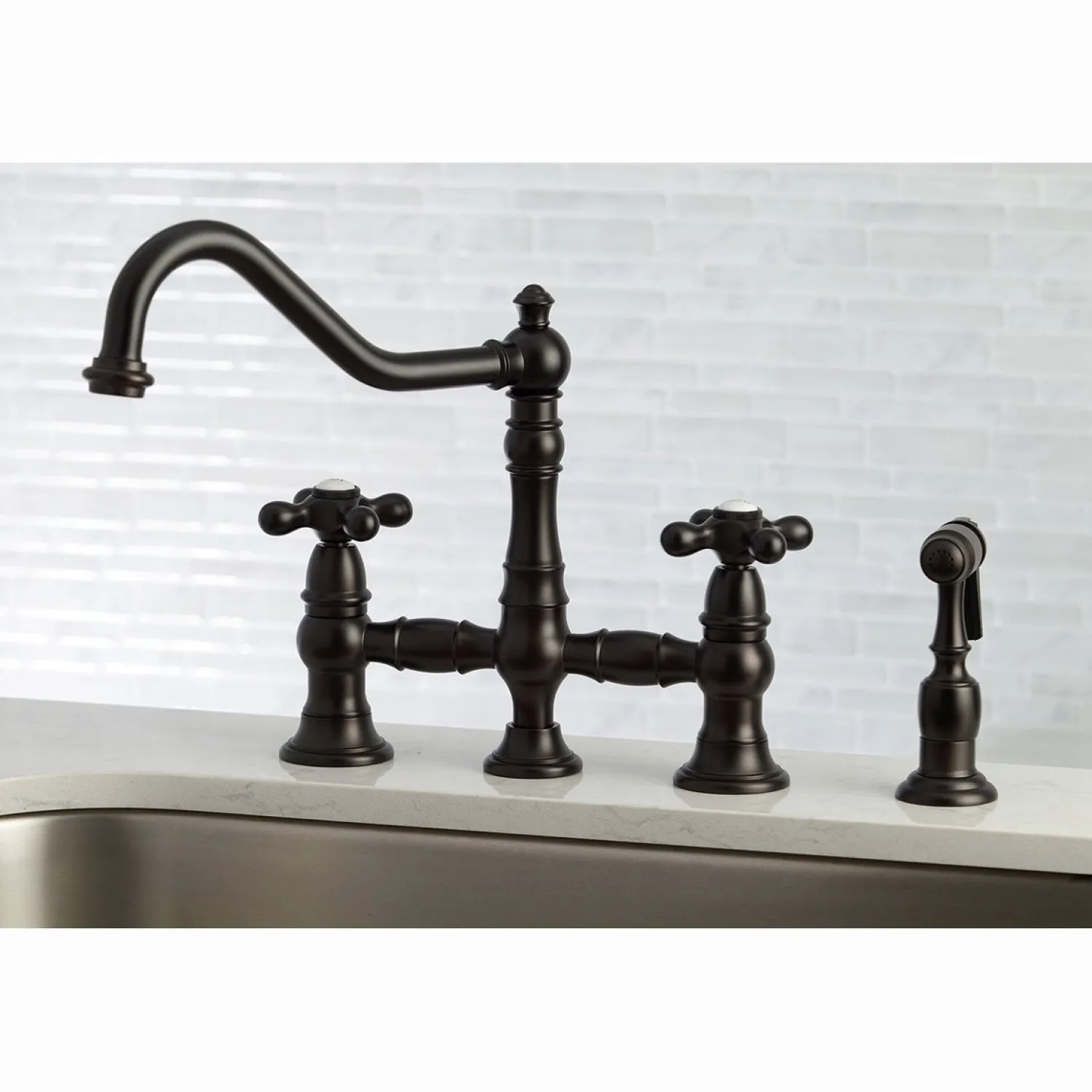 Hot Restoration 8" Bridge Kitchen Faucet with Sprayer Faucets With Side Spray|Bridge Faucets