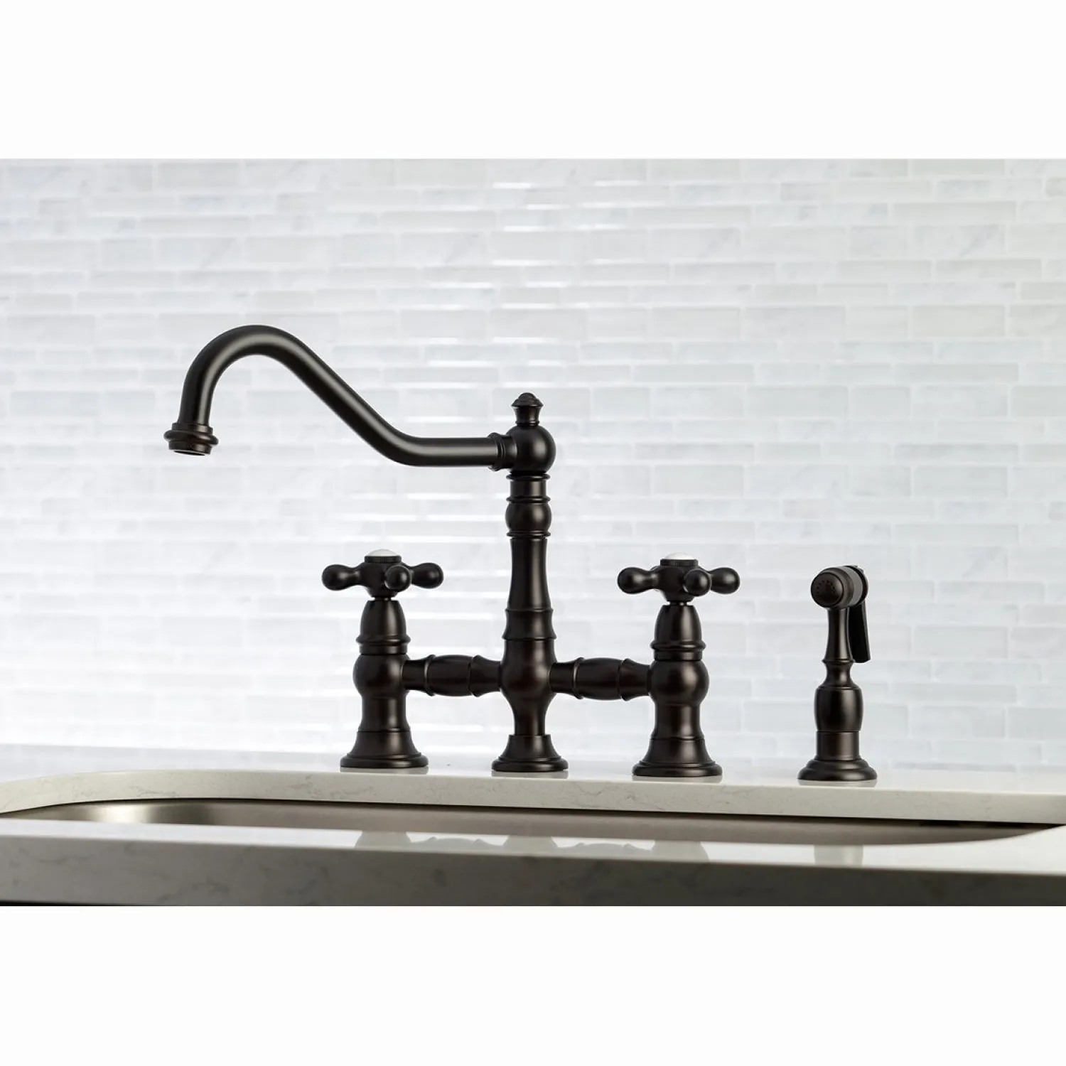 Hot Restoration 8" Bridge Kitchen Faucet with Sprayer Faucets With Side Spray|Bridge Faucets