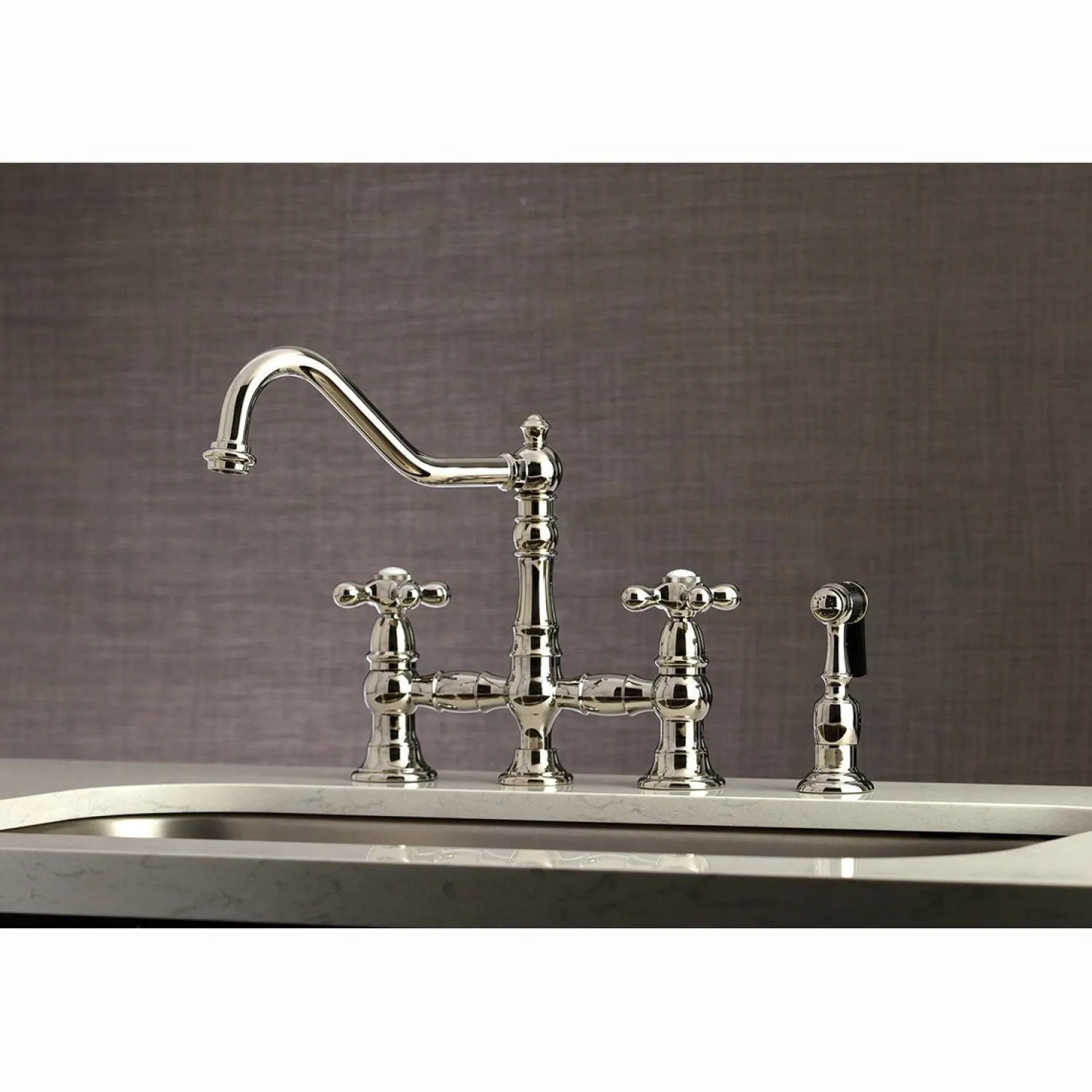 Hot Restoration 8" Bridge Kitchen Faucet with Sprayer Faucets With Side Spray|Bridge Faucets