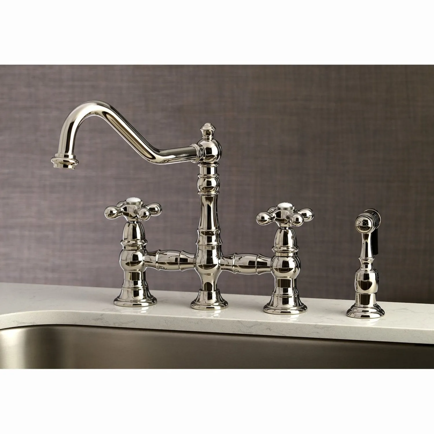 Hot Restoration 8" Bridge Kitchen Faucet with Sprayer Faucets With Side Spray|Bridge Faucets