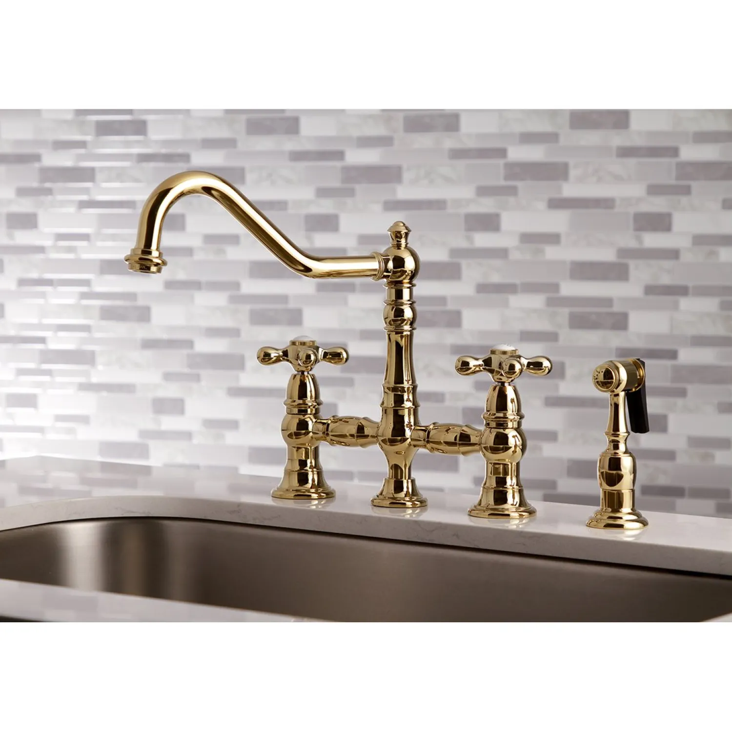 Hot Restoration 8" Bridge Kitchen Faucet with Sprayer Faucets With Side Spray|Bridge Faucets