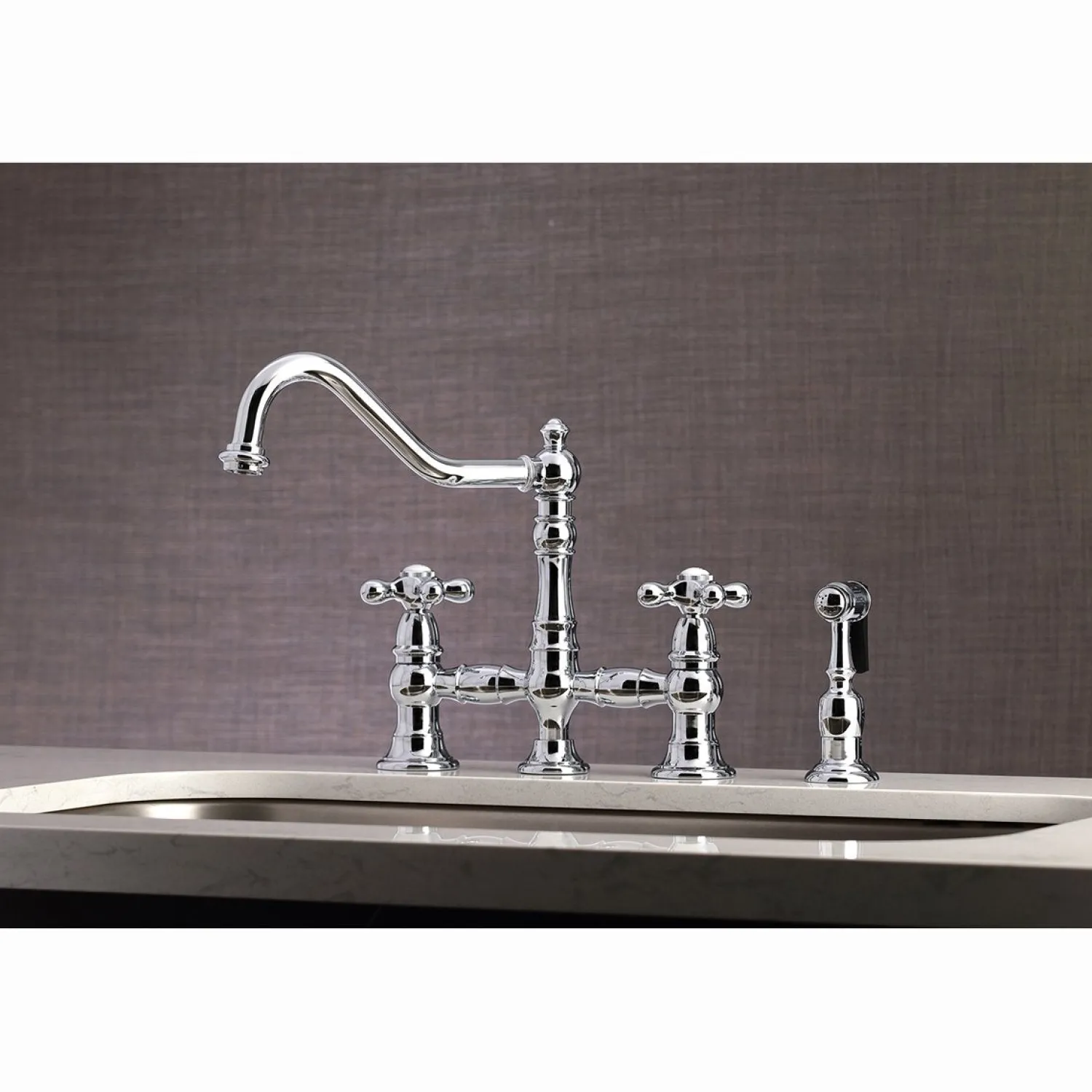 Hot Restoration 8" Bridge Kitchen Faucet with Sprayer Faucets With Side Spray|Bridge Faucets