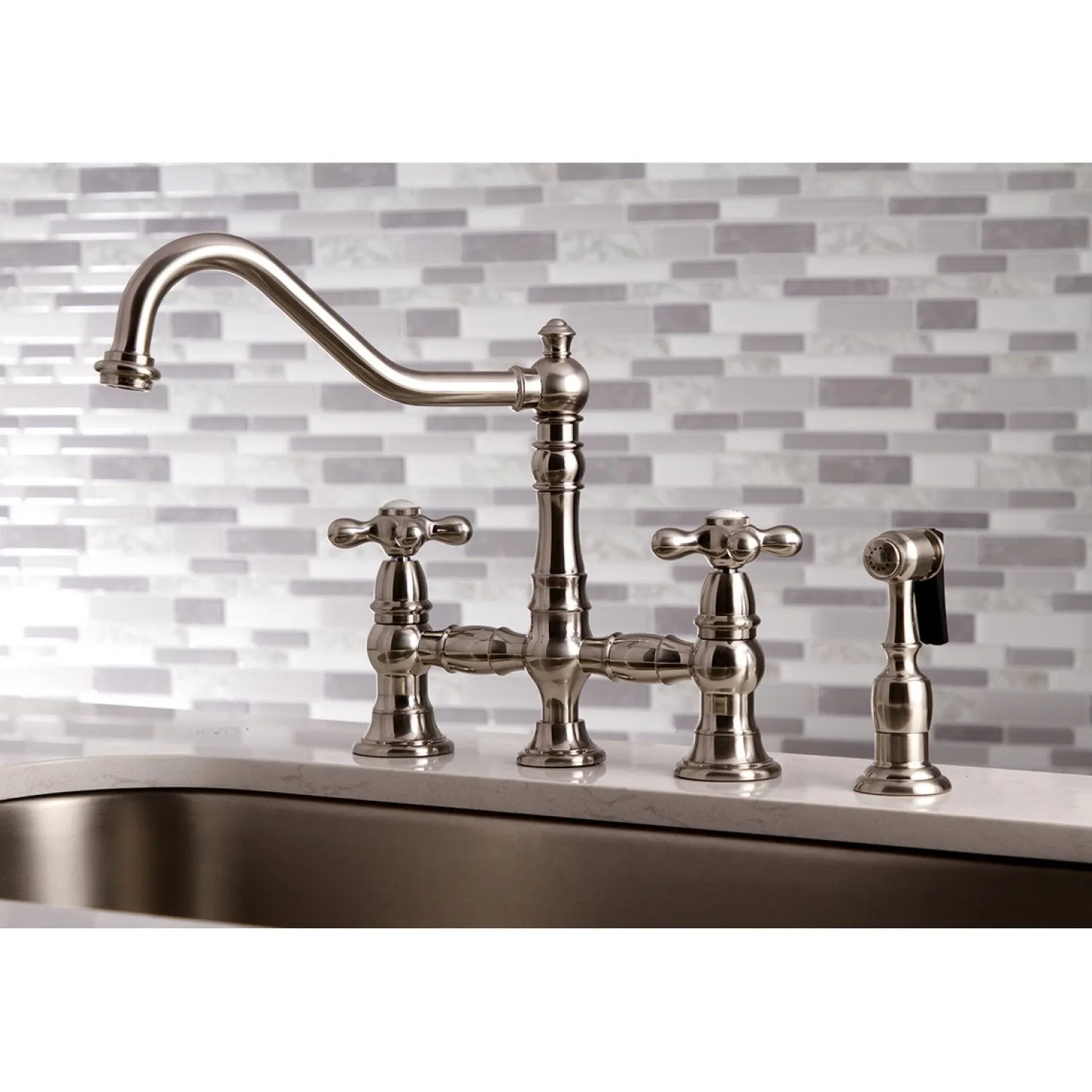 Hot Restoration 8" Bridge Kitchen Faucet with Sprayer Faucets With Side Spray|Bridge Faucets