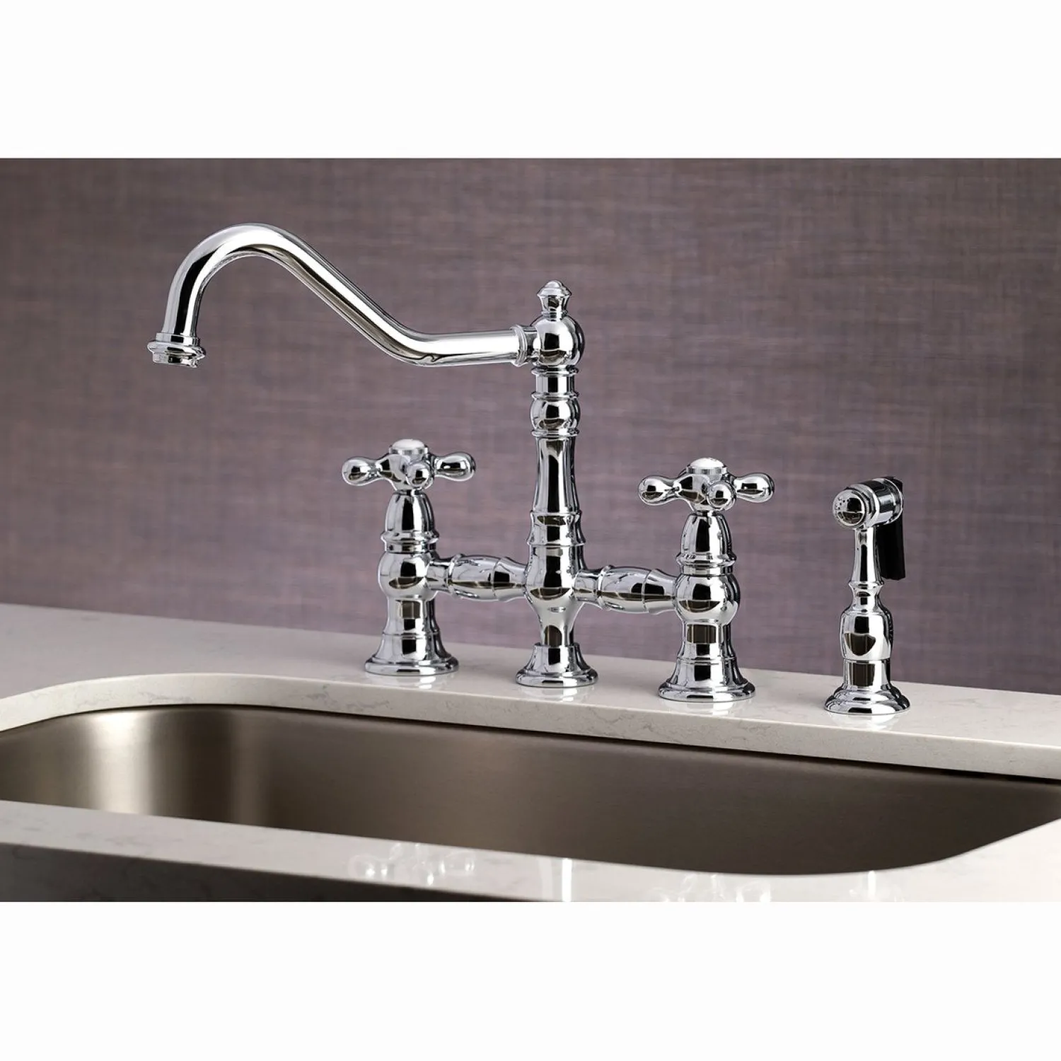 Hot Restoration 8" Bridge Kitchen Faucet with Sprayer Faucets With Side Spray|Bridge Faucets
