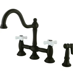 Online Restoration Cross-Handle Kitchen Bridge Faucet with Brass Sprayer Bridge Faucets