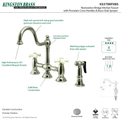 Online Restoration Cross-Handle Kitchen Bridge Faucet with Brass Sprayer Bridge Faucets