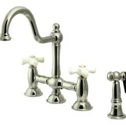 Online Restoration Cross-Handle Kitchen Bridge Faucet with Brass Sprayer Bridge Faucets
