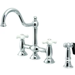 Online Restoration Cross-Handle Kitchen Bridge Faucet with Brass Sprayer Bridge Faucets