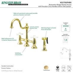Online Restoration Cross-Handle Kitchen Bridge Faucet with Brass Sprayer Bridge Faucets