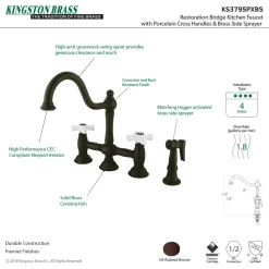 Online Restoration Cross-Handle Kitchen Bridge Faucet with Brass Sprayer Bridge Faucets