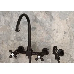 Discount Restoration 8" Centerset Wall Mount Kitchen Faucet with Brass Sprayer Wall Mounted Kitchen Faucets|Faucets With Side Spray
