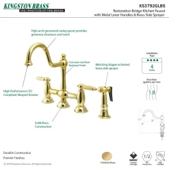 Restoration Deck Mount Kitchen Bridge Faucet with Brass Sprayer Faucets With Side Spray|Bridge Faucets