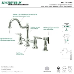 Restoration Deck Mount Kitchen Bridge Faucet with Brass Sprayer Faucets With Side Spray|Bridge Faucets