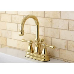 Discount Restoration Deck Mount 4-Inch Centerset Bathroom Faucet with Brass Pop-Up 4