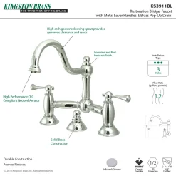 Restoration Deck Mount Bathroom Bridge Faucet 8