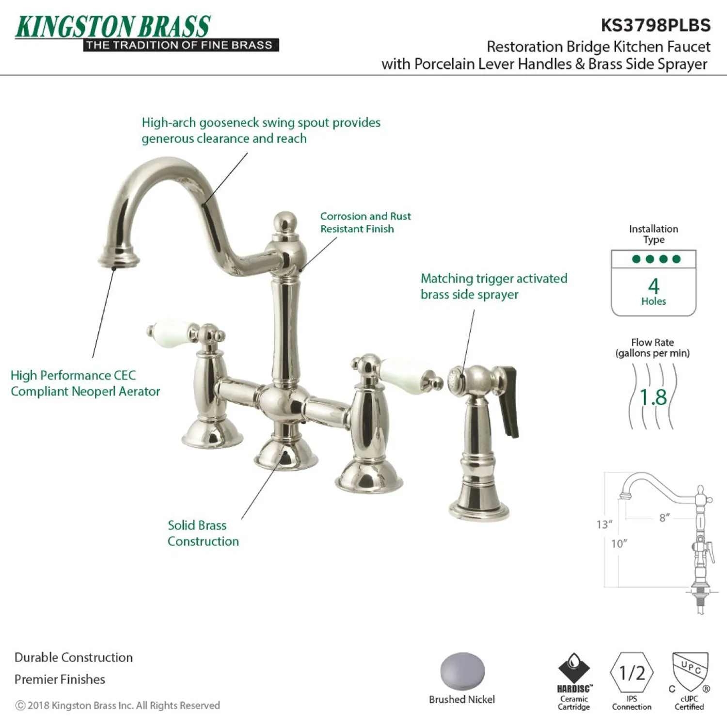 Best Restoration 2-Handle Kitchen Bridge Faucet with Brass Sprayer Bridge Faucets